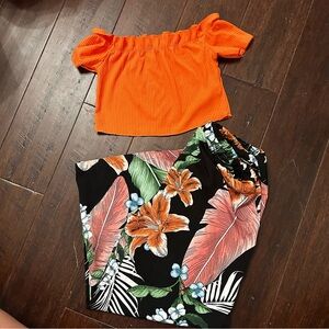 SHEIN Orange Top and Floral Pants Set